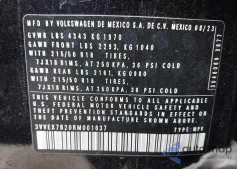 2024 Volkswagen Taos 1.5T Se from USA, damaged, VIN 3VVEX7B20RM001637